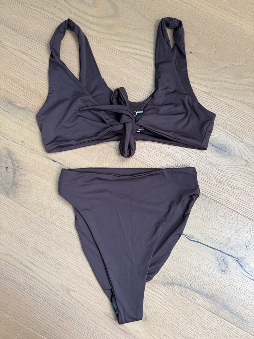437 Brown Knot-Front Bikini Set